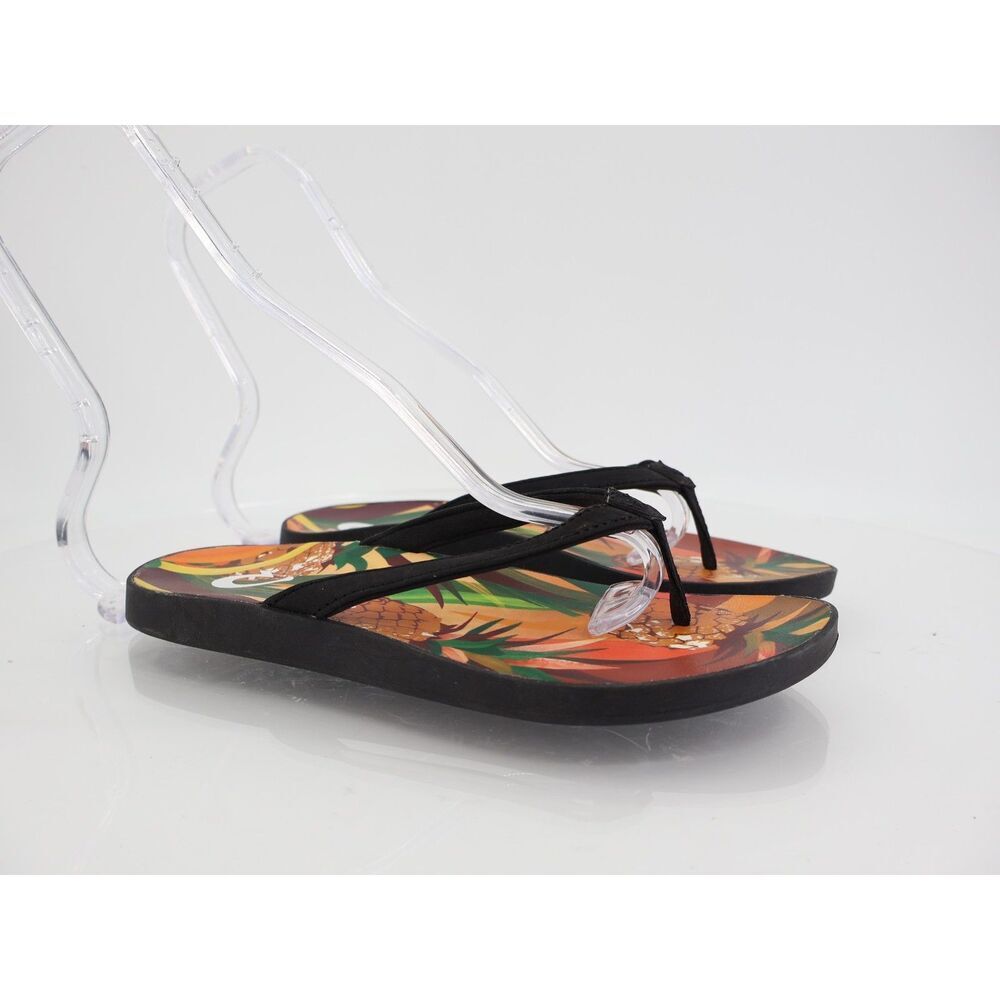 Olukai Puawe Womens Flip Flops Size 6 Cloud Black Flower Sole Sandals Slides - Picture 2 of 8